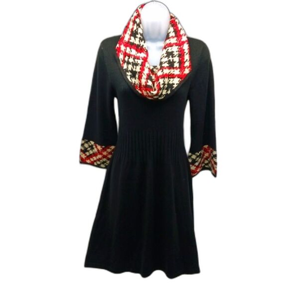 Jessica Howard Fit&Flare Knit Sweater Midi Dress Contrast Trim Black Women's L.. - Picture 1 of 15
